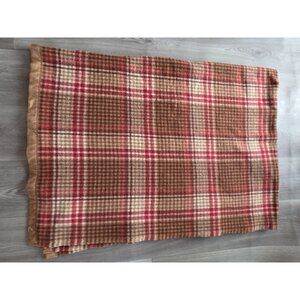 Vintage Raymond Empire Plaid Wool Blanket With Satin Trim Twin